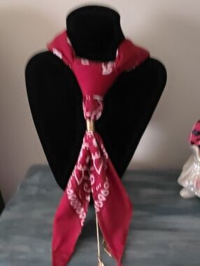 Red Paisley Bandana Scarf with Gold Accent - Women's Accessory